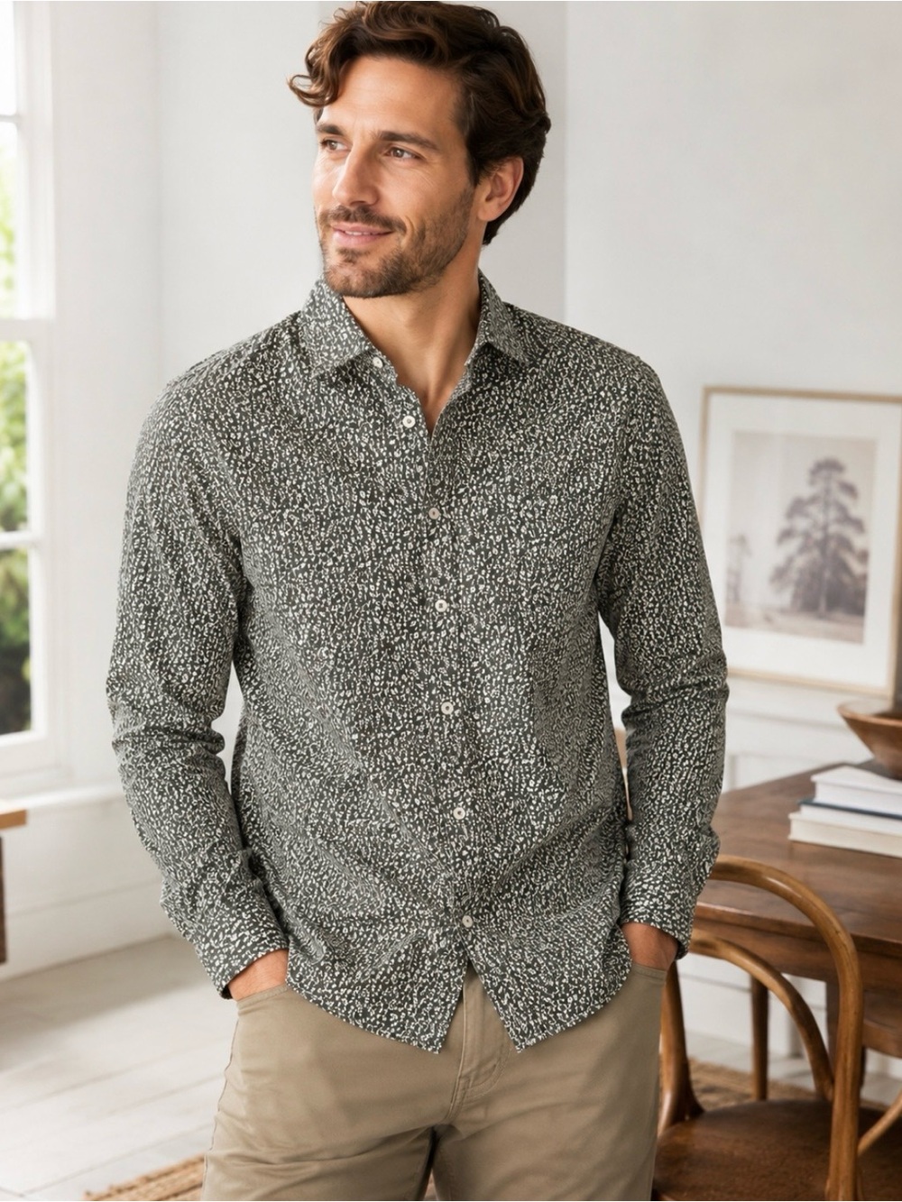 Boden Men’s XL Shirt Grеen Floral 100% Cotton Long Sleeve NWOT